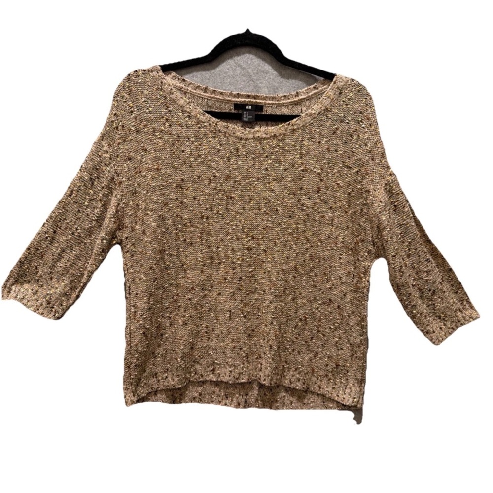 H&M Textured Knit Sweater Half Sleeve - Beige & Gold Metallic Shimmery Party EUC